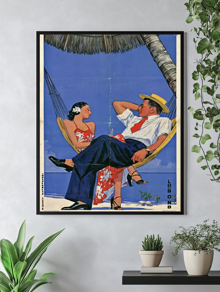 Tropical Couple Hammock Vintage Poster. — room view 4