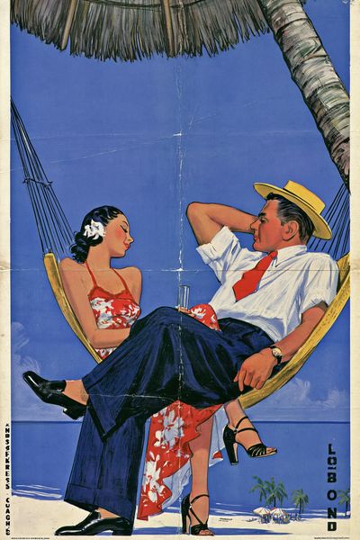 Tropical Couple Hammock Vintage Poster. poster
