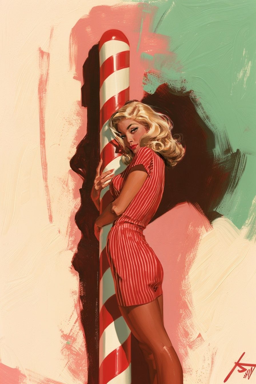 Retro Pin-Up Candy Cane Print. poster — vintage art