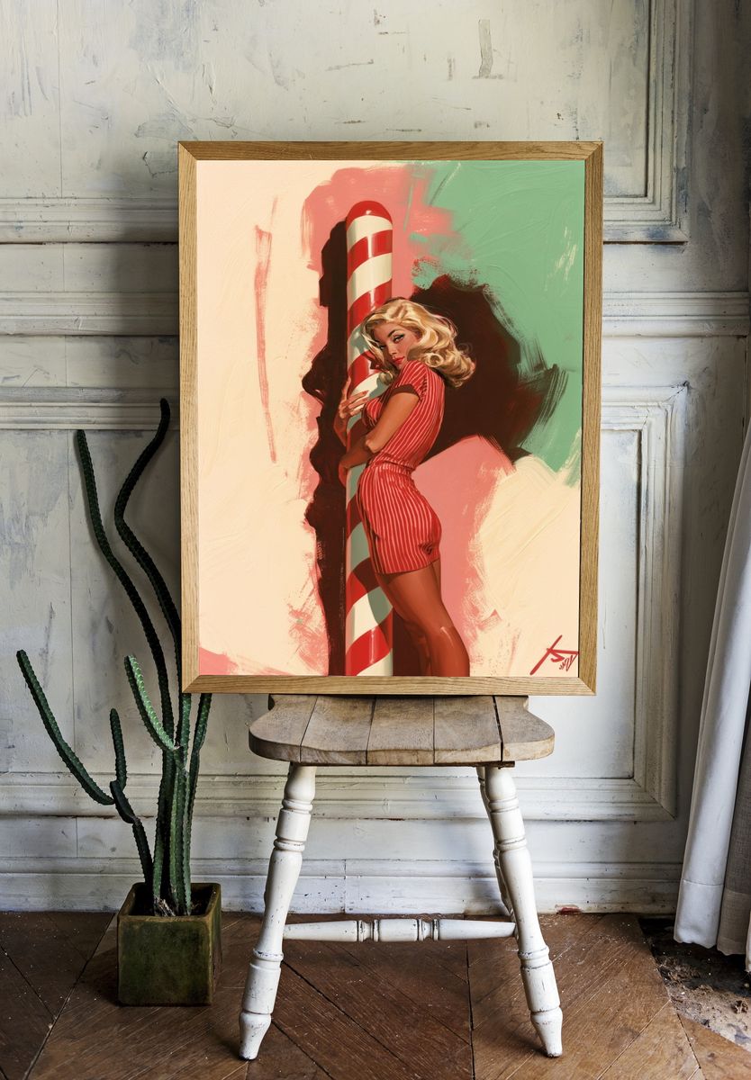 Retro Pin-Up Candy Cane Print. — room view 1