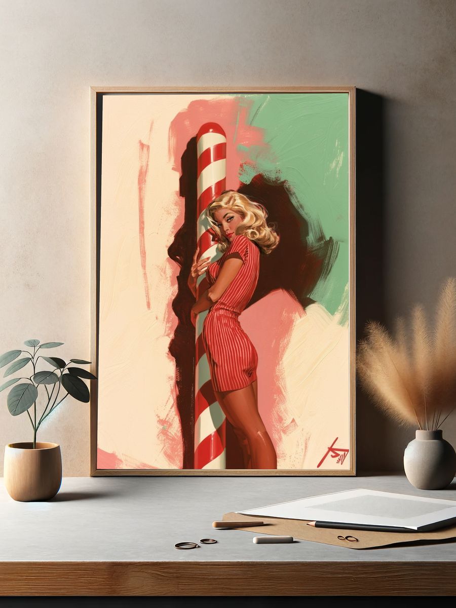 Retro Pin-Up Candy Cane Print. — room view 2
