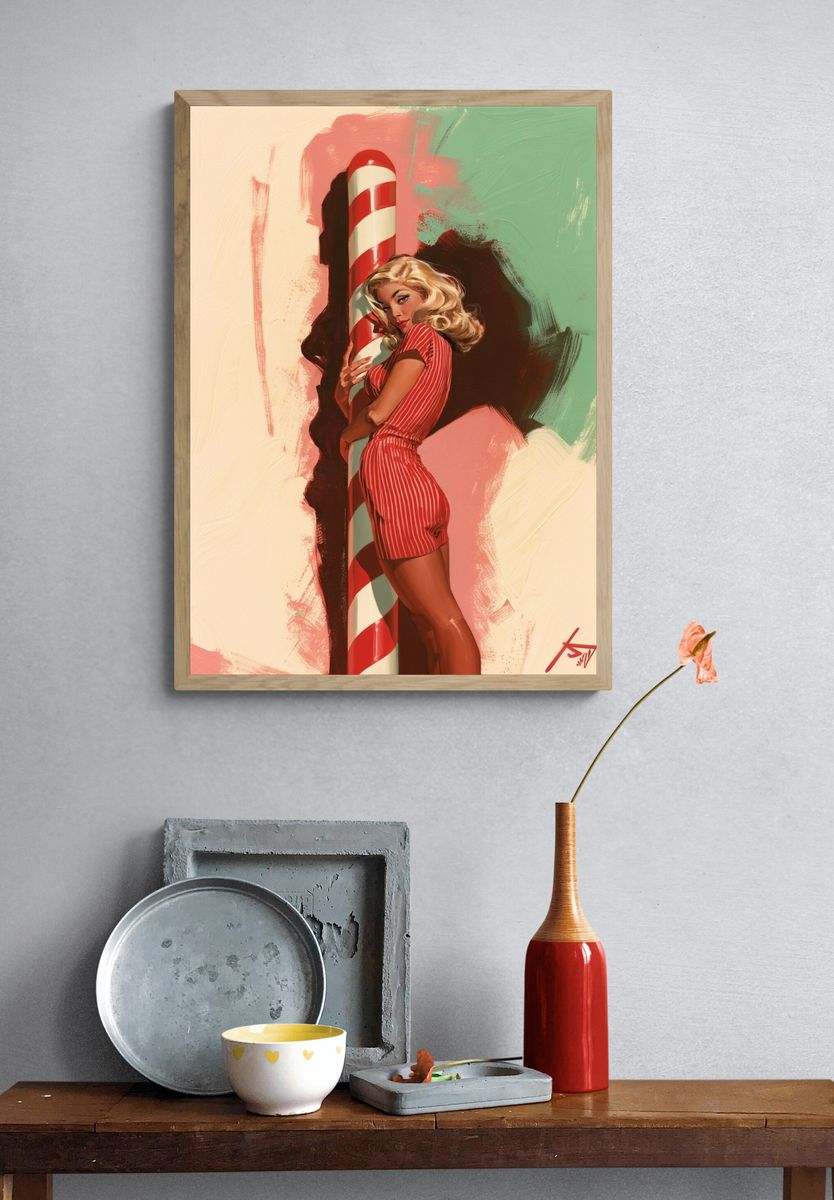 Retro Pin-Up Candy Cane Print. — room view 3