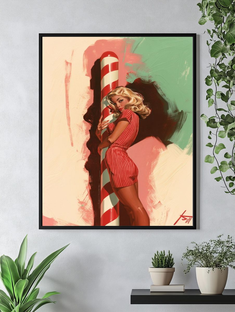 Retro Pin-Up Candy Cane Print. — room view 4