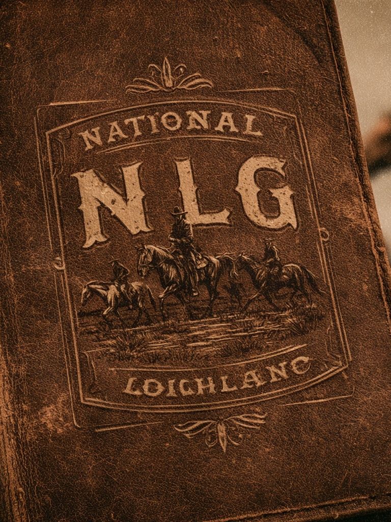 National NLG Leather Western Print. poster — vintage art