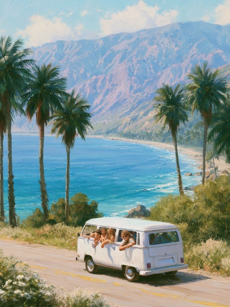 Coastal Van Escape Vintage Poster. poster — vintage art