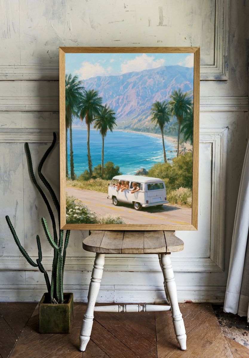 Coastal Van Escape Vintage Poster. — room view 1
