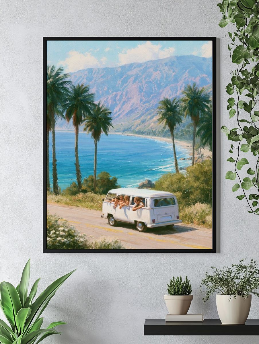 Coastal Van Escape Vintage Poster. — room view 4