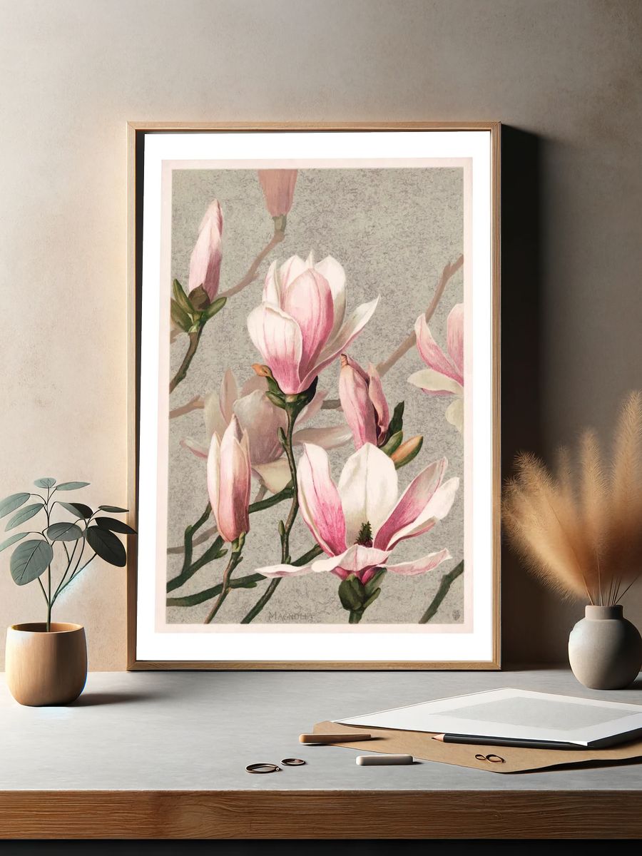 Magnolia poster, vintage art print. — room view 2
