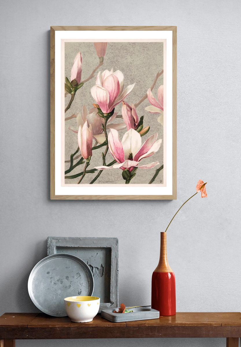 Magnolia poster, vintage art print. — room view 3