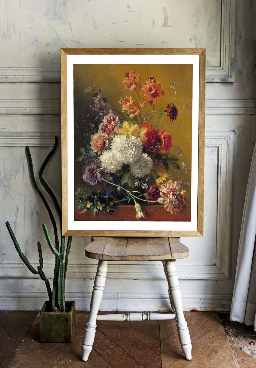 Still life flowers, vintage poster. — room view 1
