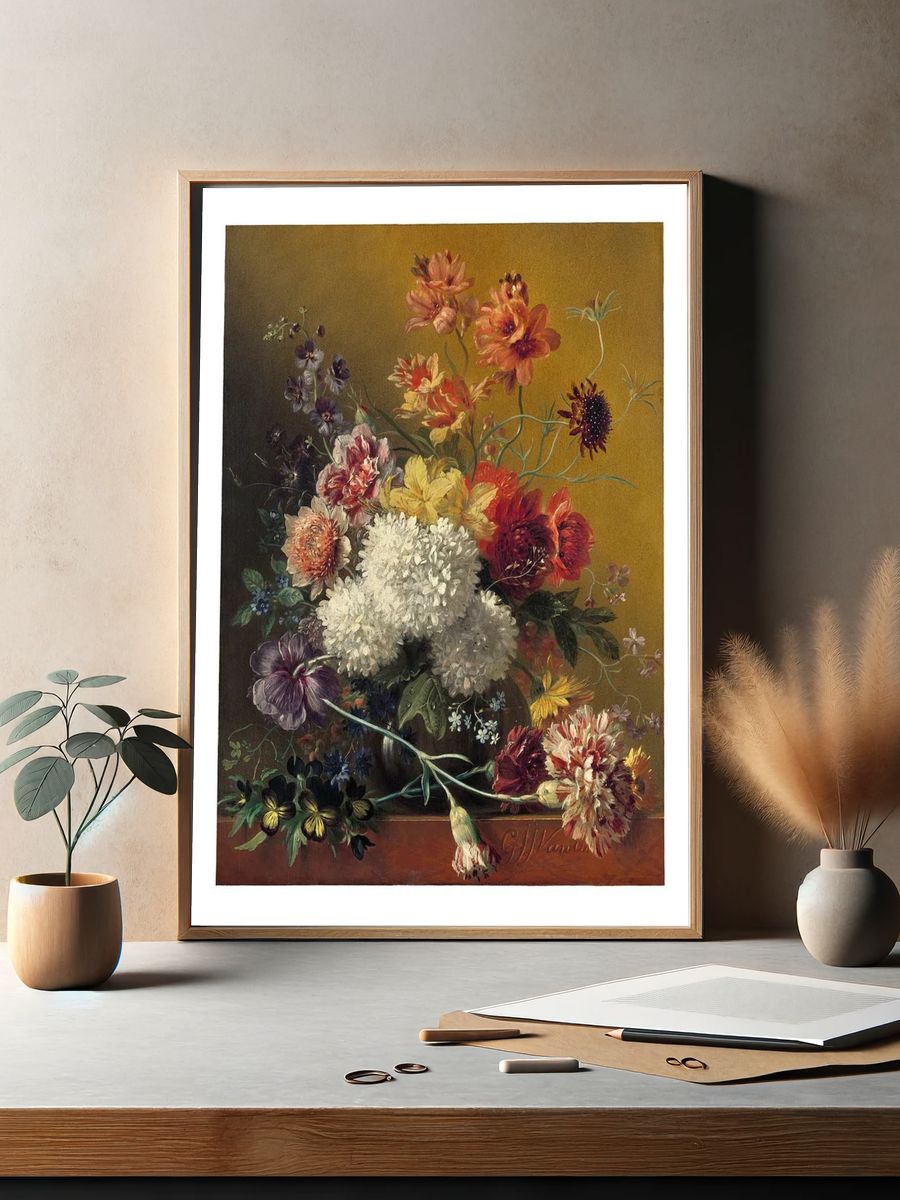 Still life flowers, vintage poster. — room view 2