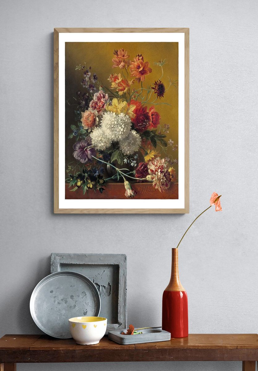 Still life flowers, vintage poster. — room view 3