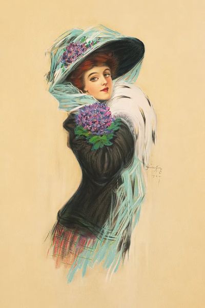 Vintage Lady with Flowers — Art-Nouveau Print
