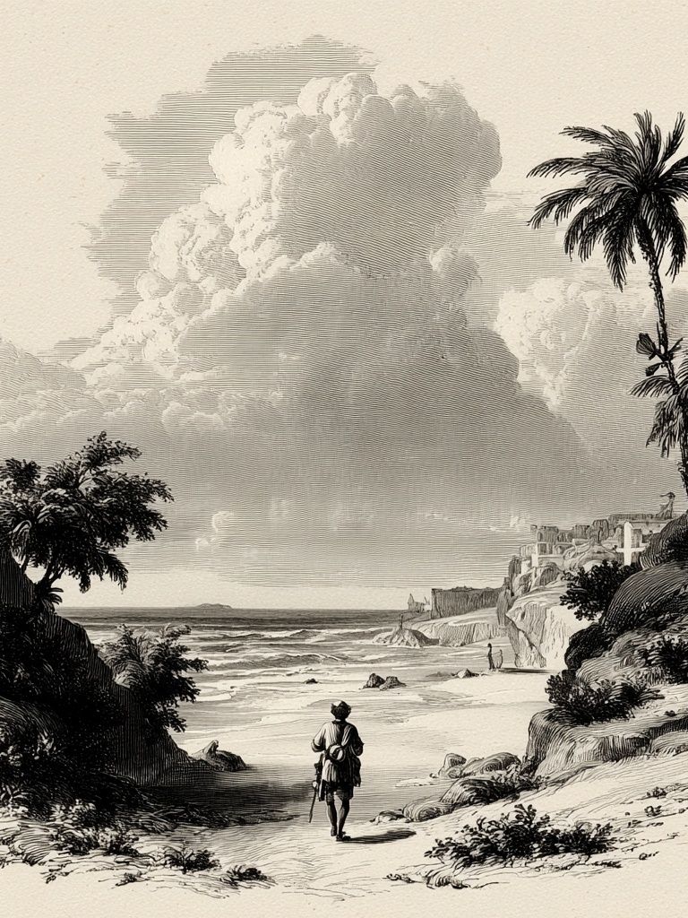 Coastal Landscape with Figure — Vintage Print. poster — vintage art