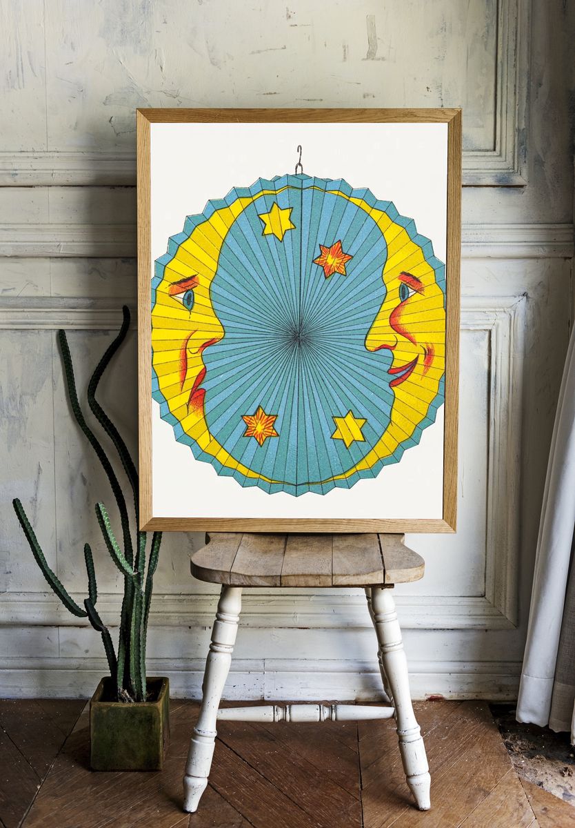 Moon and Sun Vintage Print. — room view 1