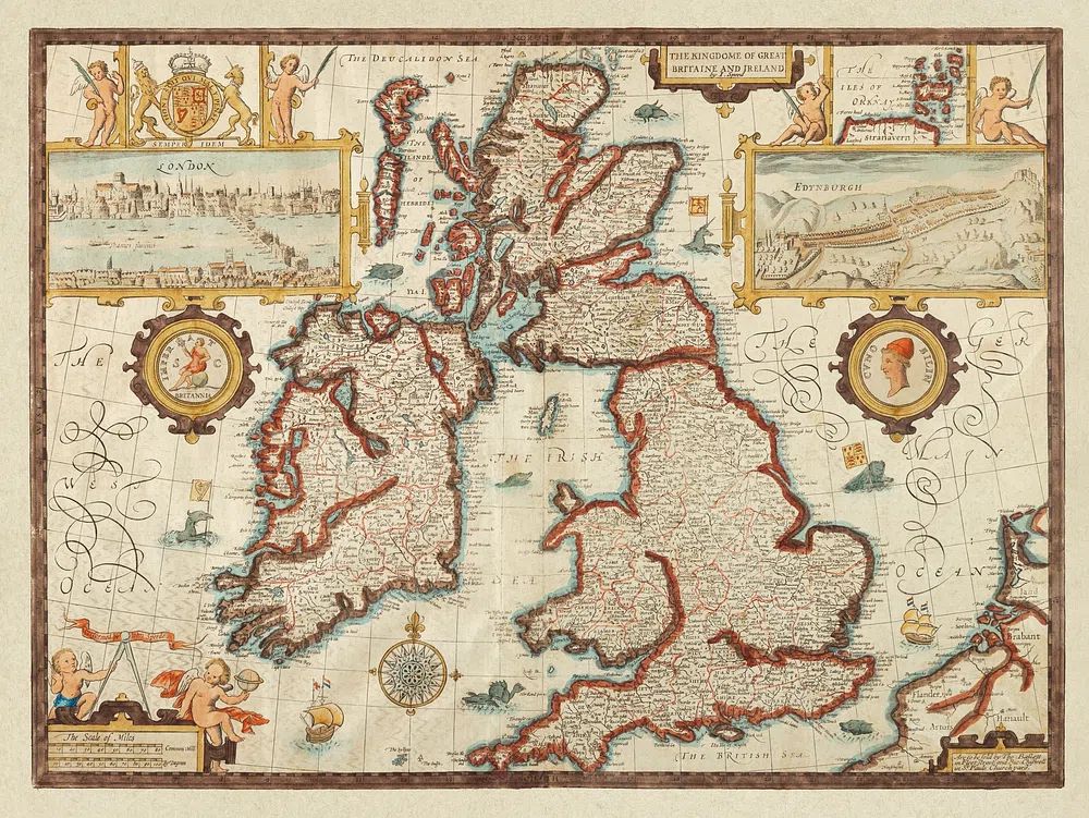 Vintage Map of Great Britain and Ireland Poster. poster — maps-travel art