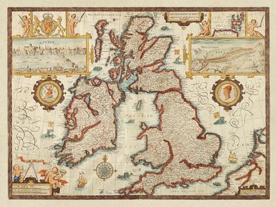 Vintage Map of Great Britain and Ireland Poster.