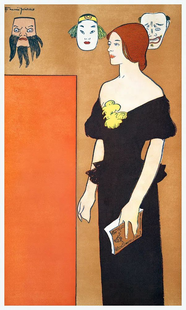 Elegant Woman with Masks — Vintage Print.