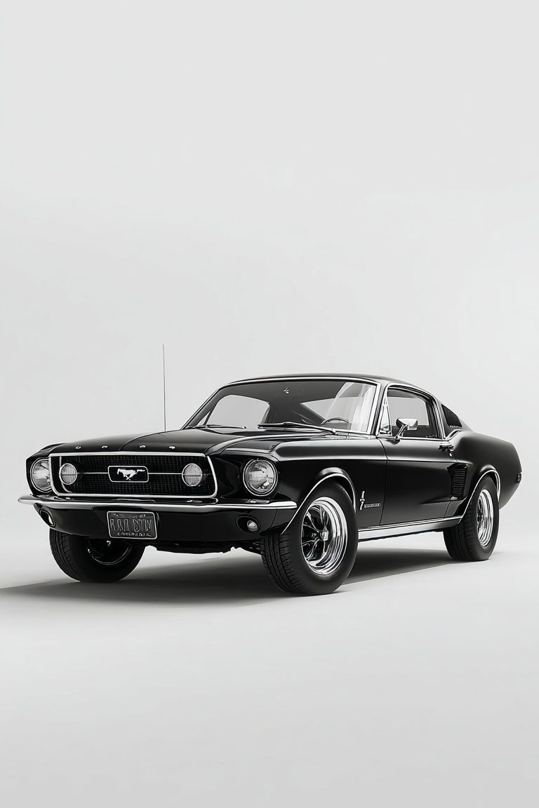 Classic Black Mustang — Vintage Print.