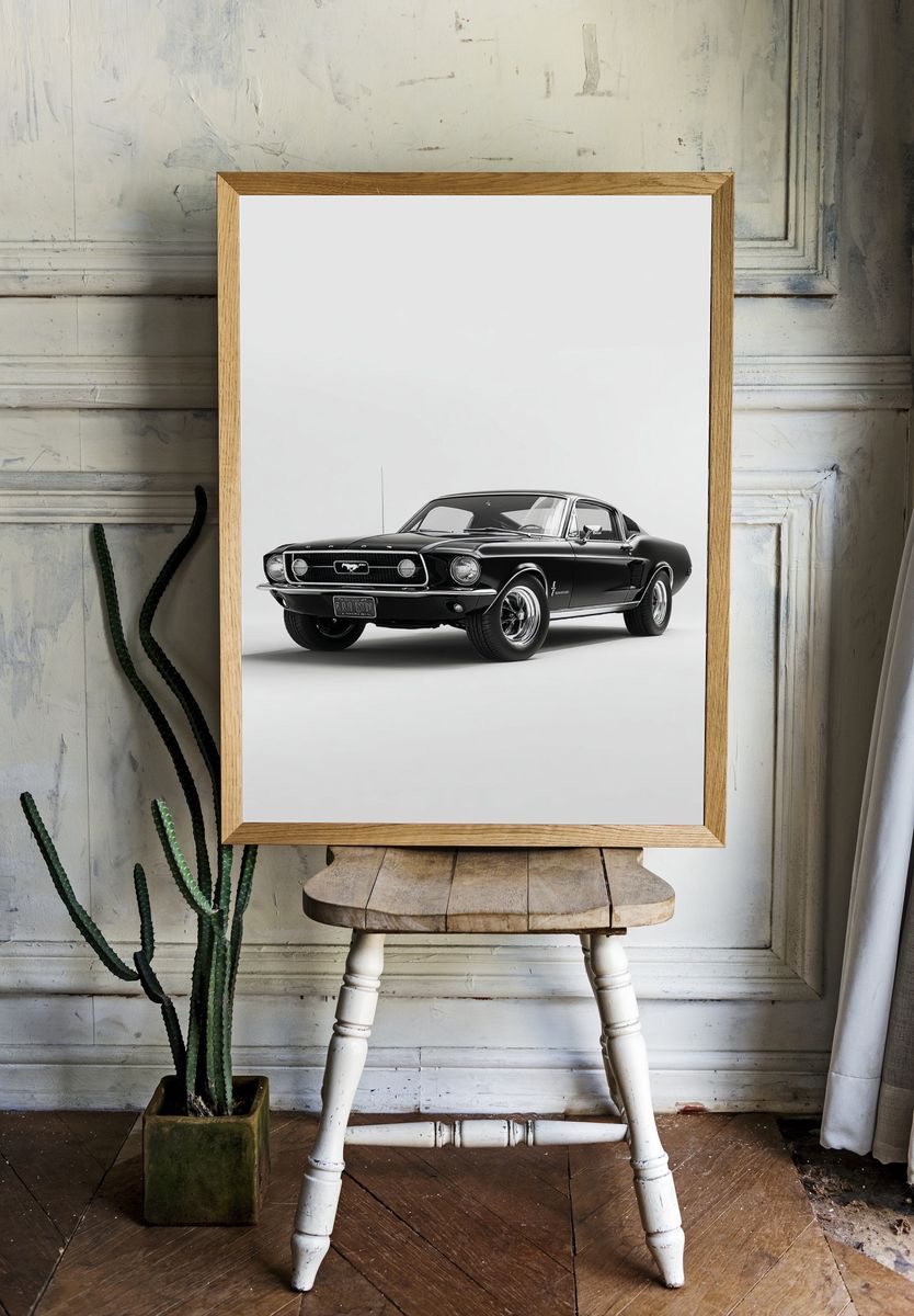 Classic Black Mustang — Vintage Print. — room view 1