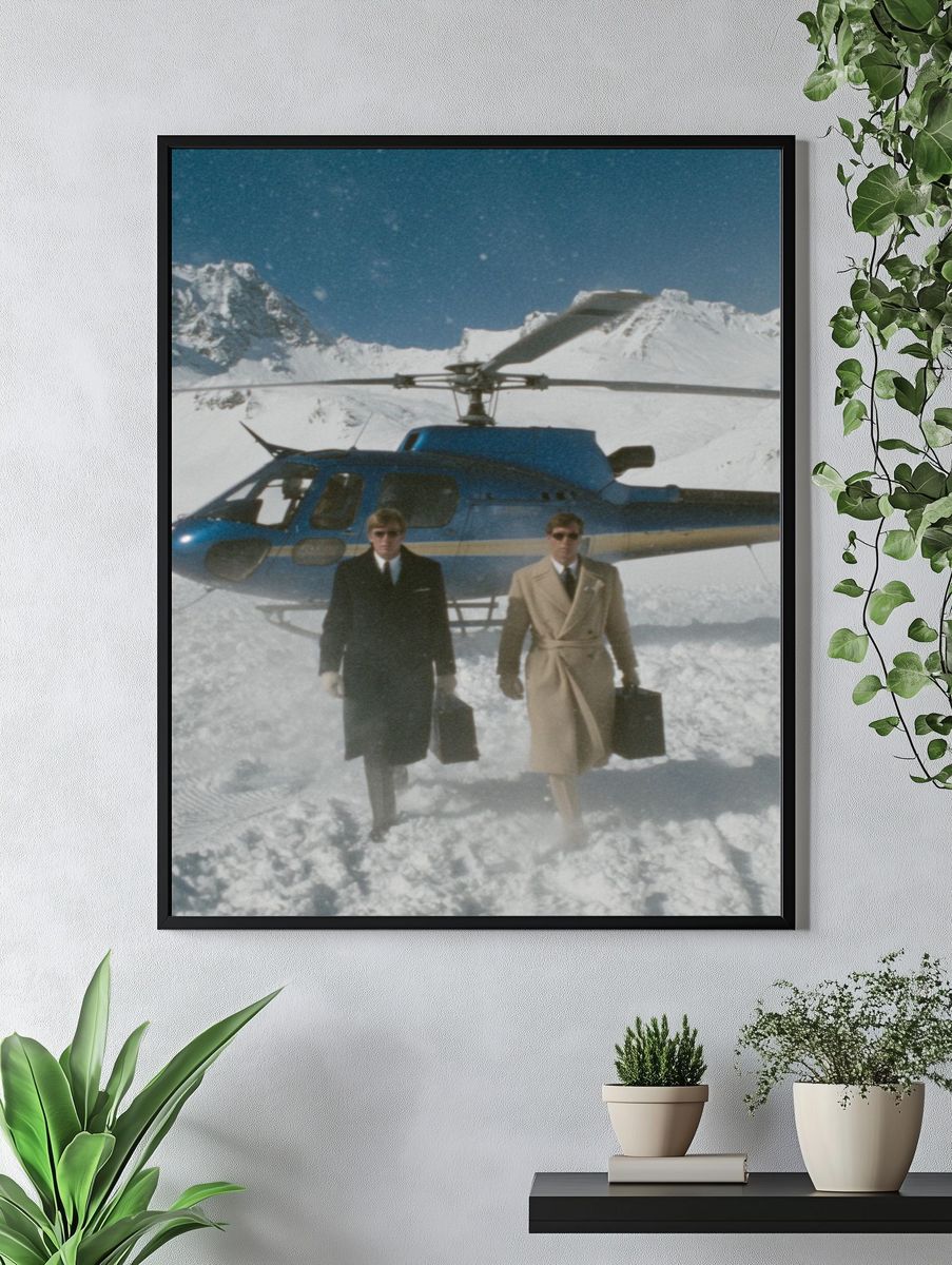Stylish Men in Snow — Vintage Print. — room view 4