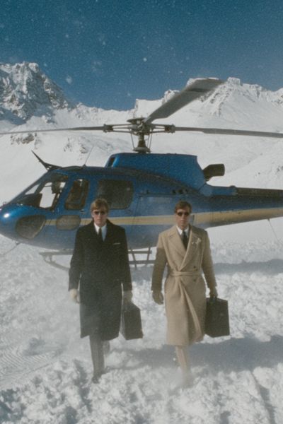 Stylish Men in Snow — Vintage Print. poster print