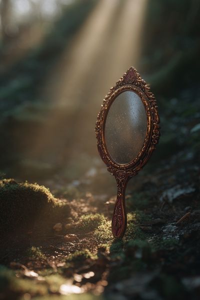 Vintage Mirror in Forest — Photography Print. poster print