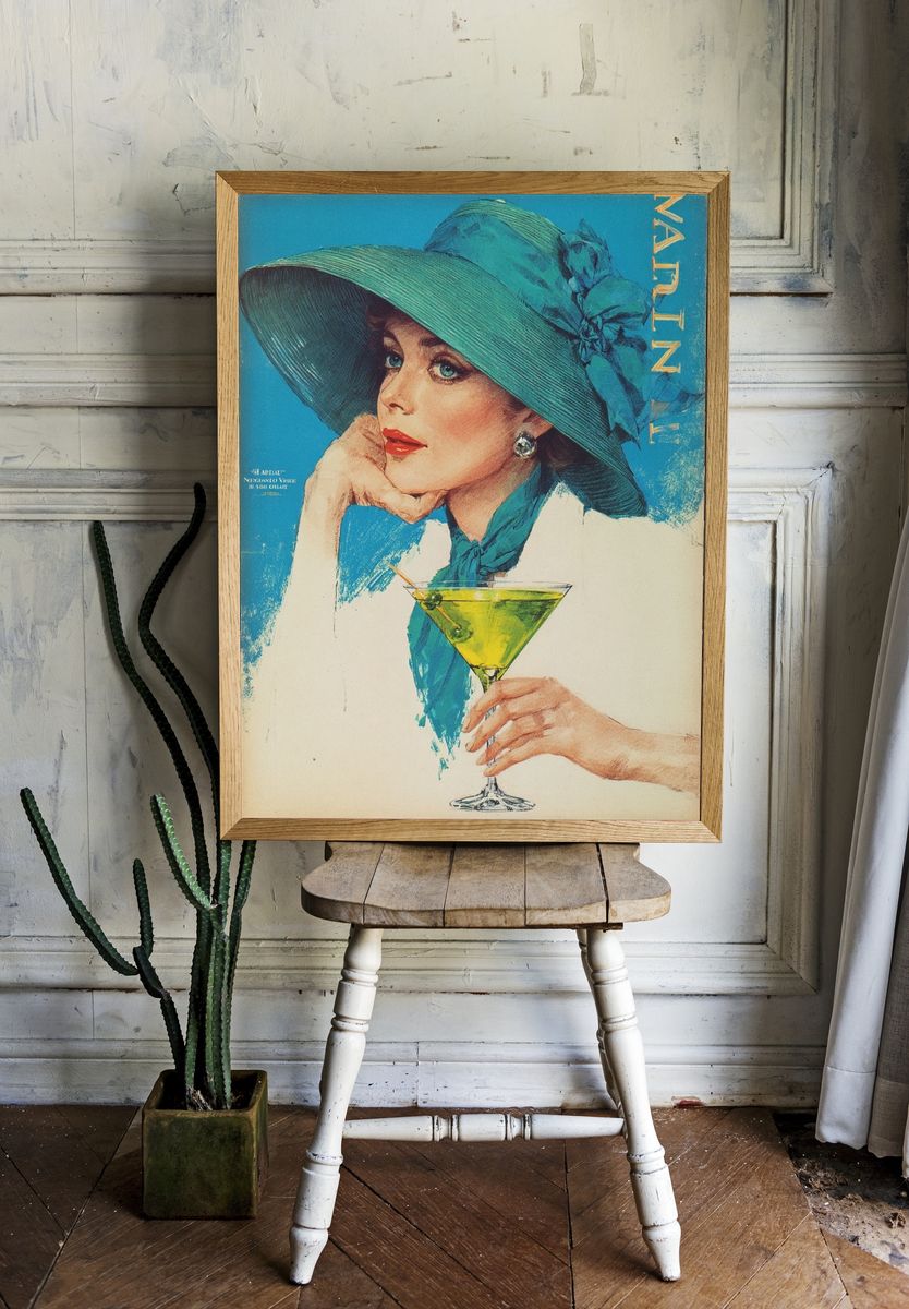 Elegant Woman with Martini — Vintage Print. — room view 1
