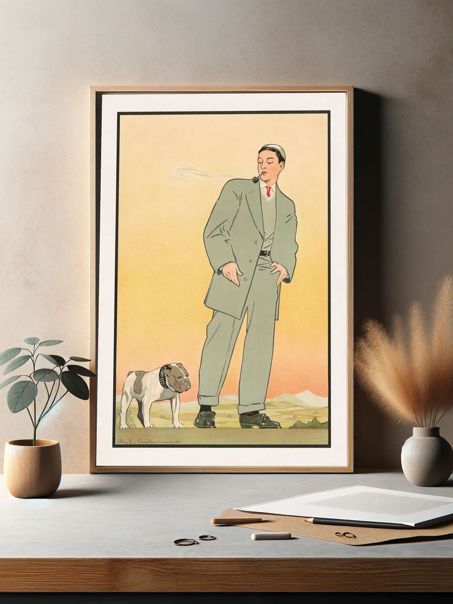 Stylish Man with Bulldog — Vintage Print. — room view 2
