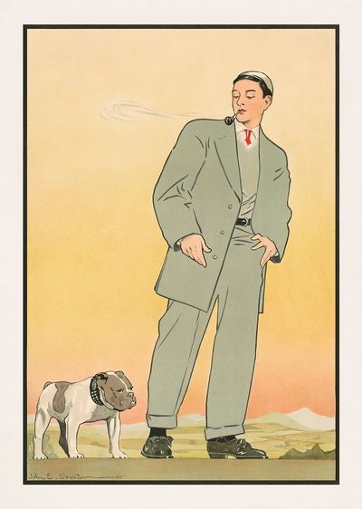 Stylish Man with Bulldog — Vintage Print. poster print