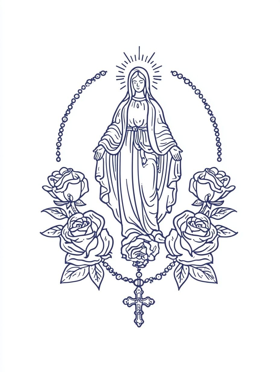 Virgin Mary with Roses — Illustration Print. poster detail