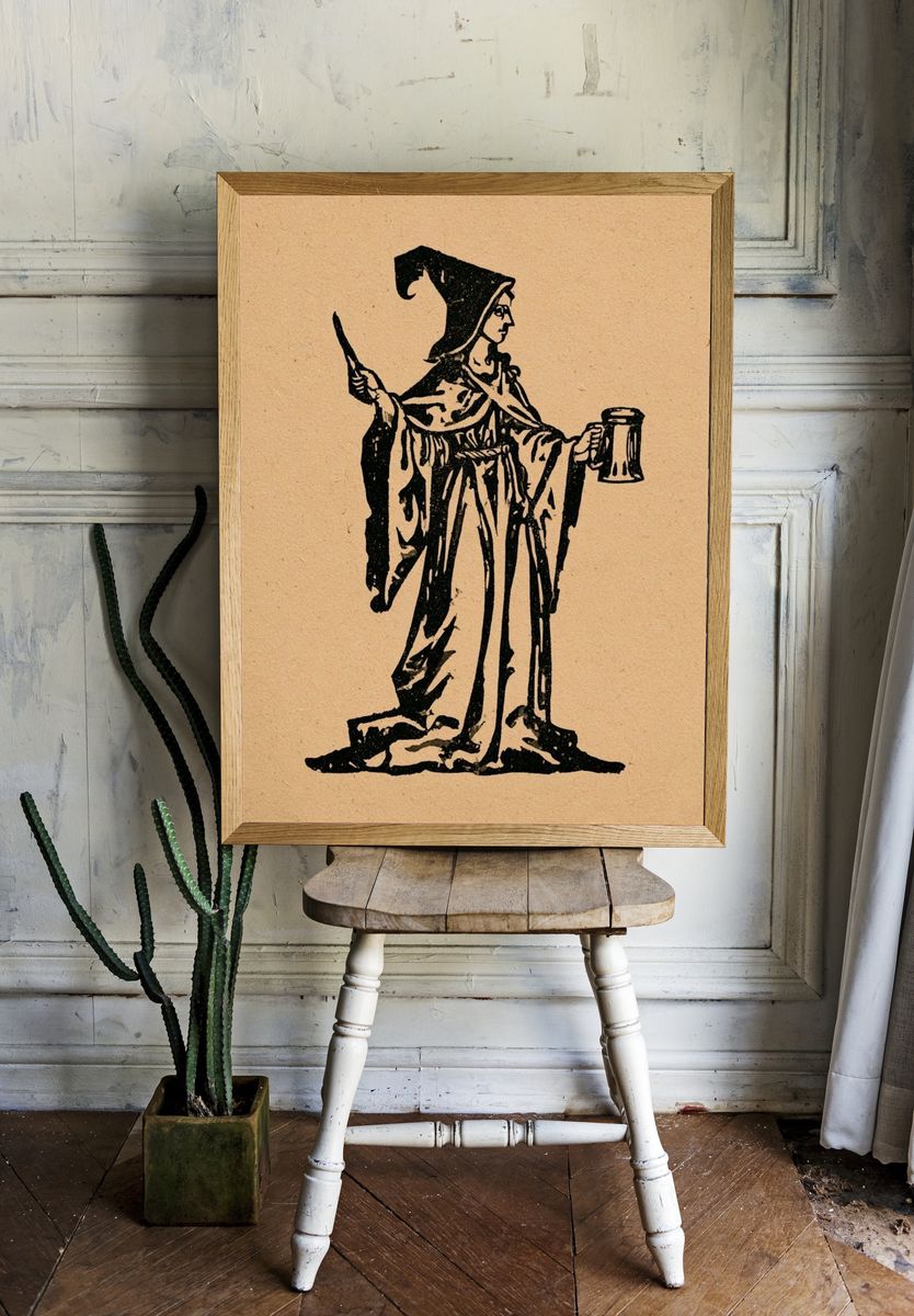 Medieval Monk Illustration Poster. — room view 1