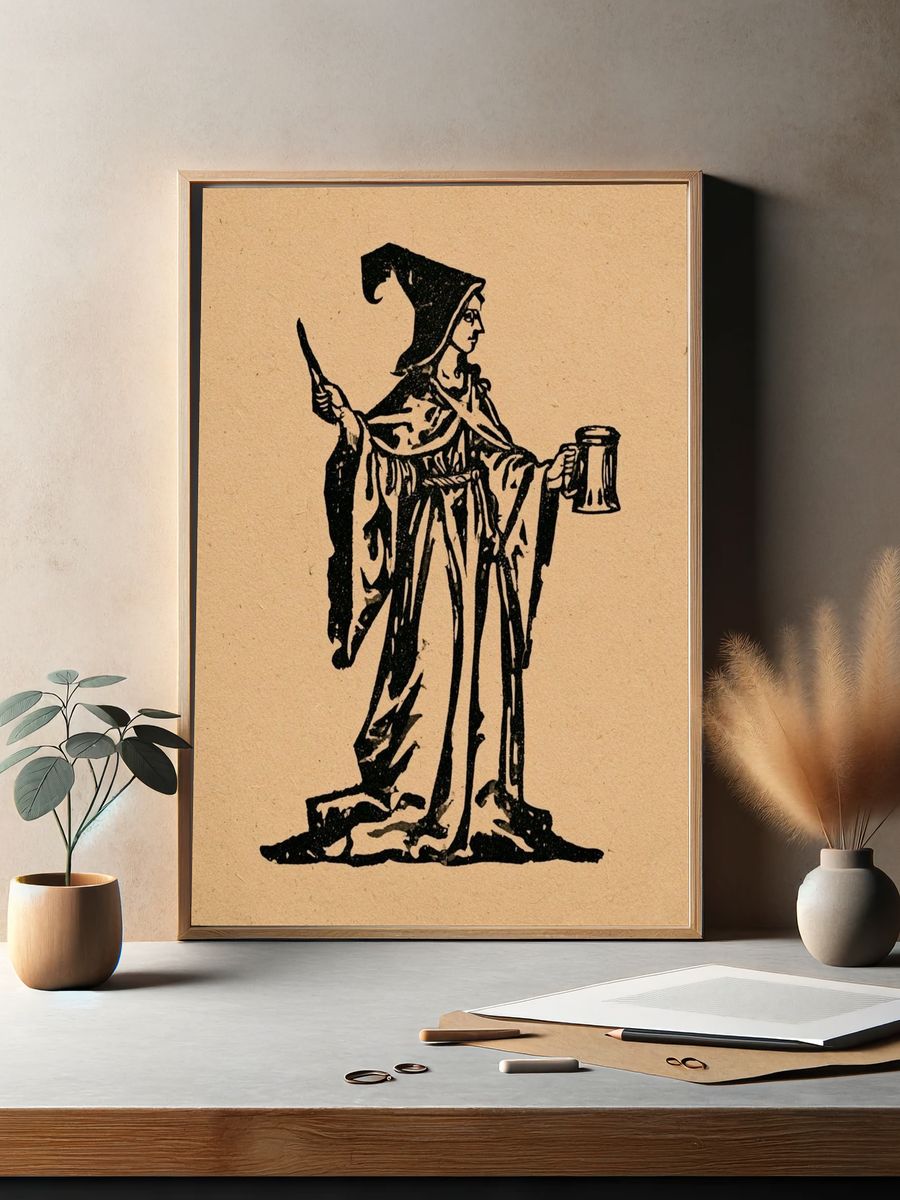 Medieval Monk Illustration Poster. — room view 2
