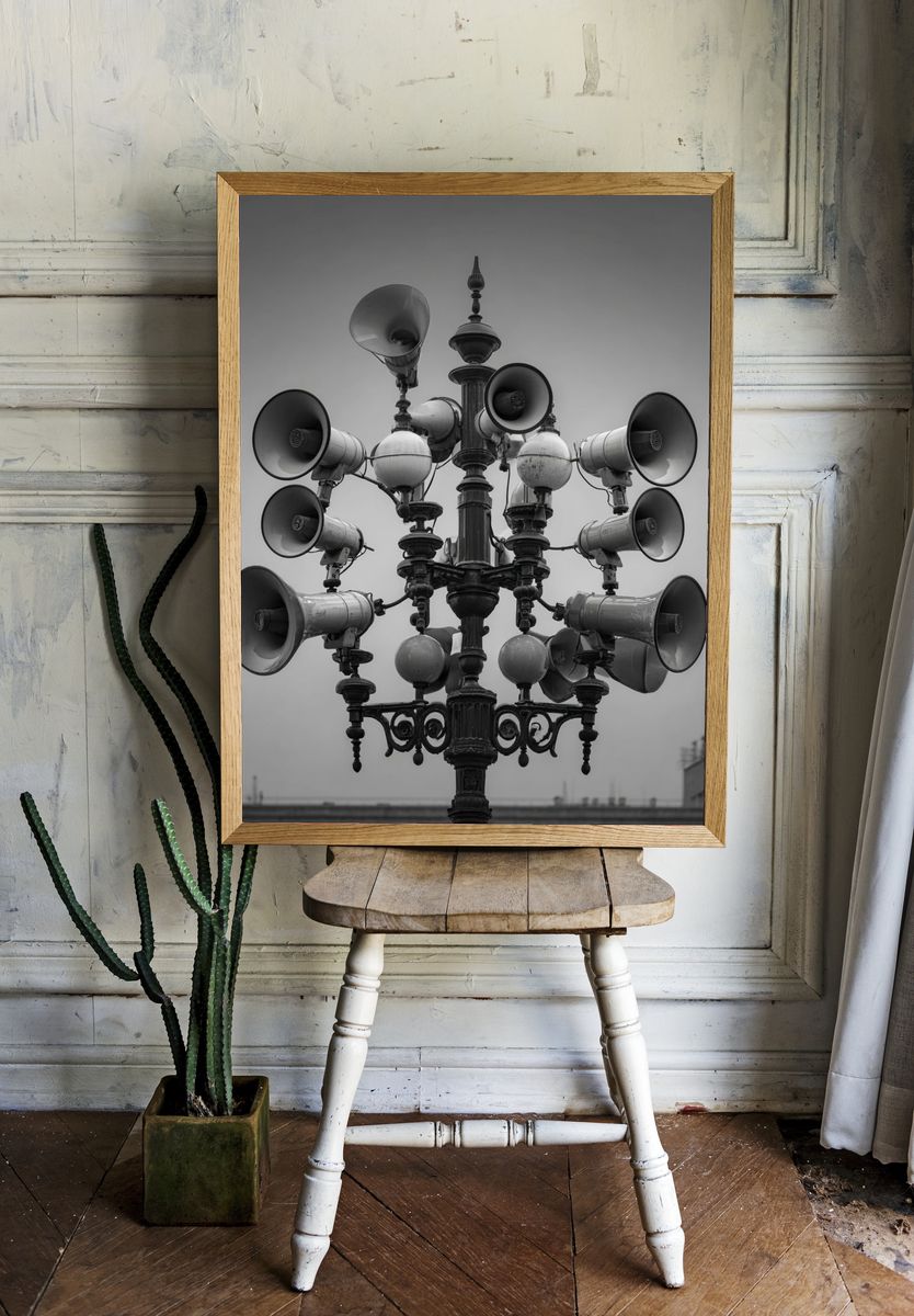 Vintage Megaphone Street Lamp — Photography Print. — room view 1