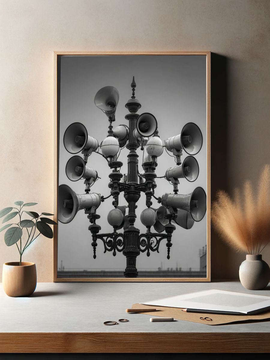 Vintage Megaphone Street Lamp — Photography Print. — room view 2