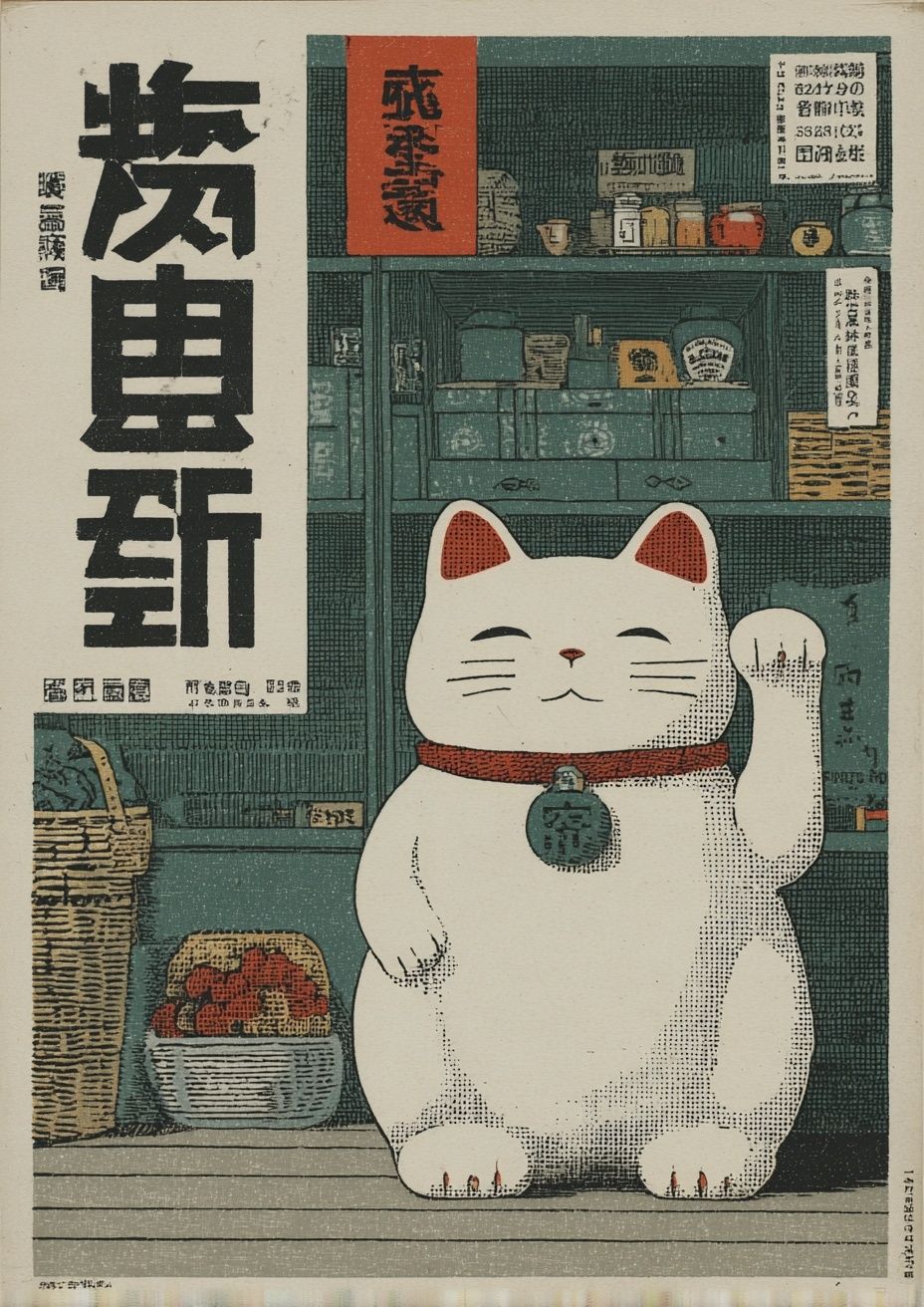 Maneki Neko — Vintage Print. poster detail