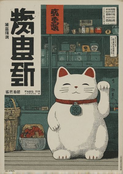 Maneki Neko — Vintage Print. poster print