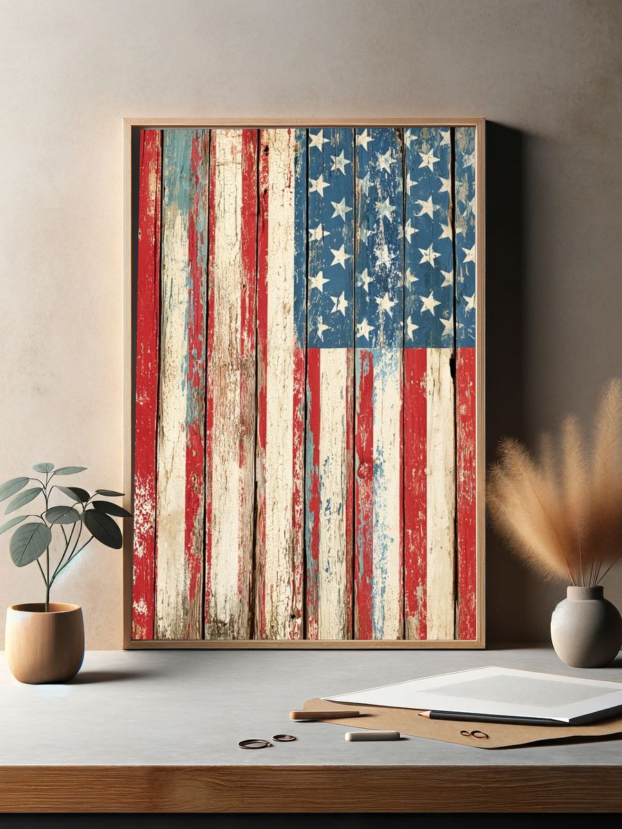 Distressed American Flag Vintage Print. — room view 2