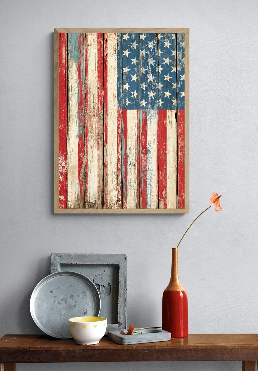 Distressed American Flag Vintage Print. — room view 3
