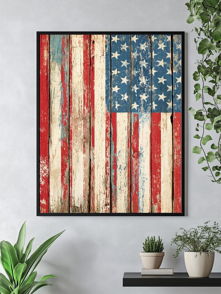 Distressed American Flag Vintage Print. — room view 4