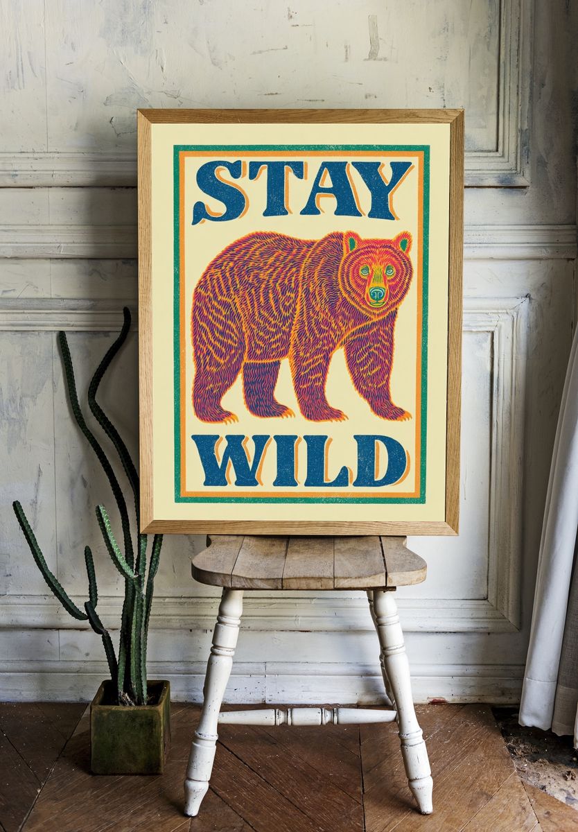Stay Wild Bear Vintage Poster. room preview