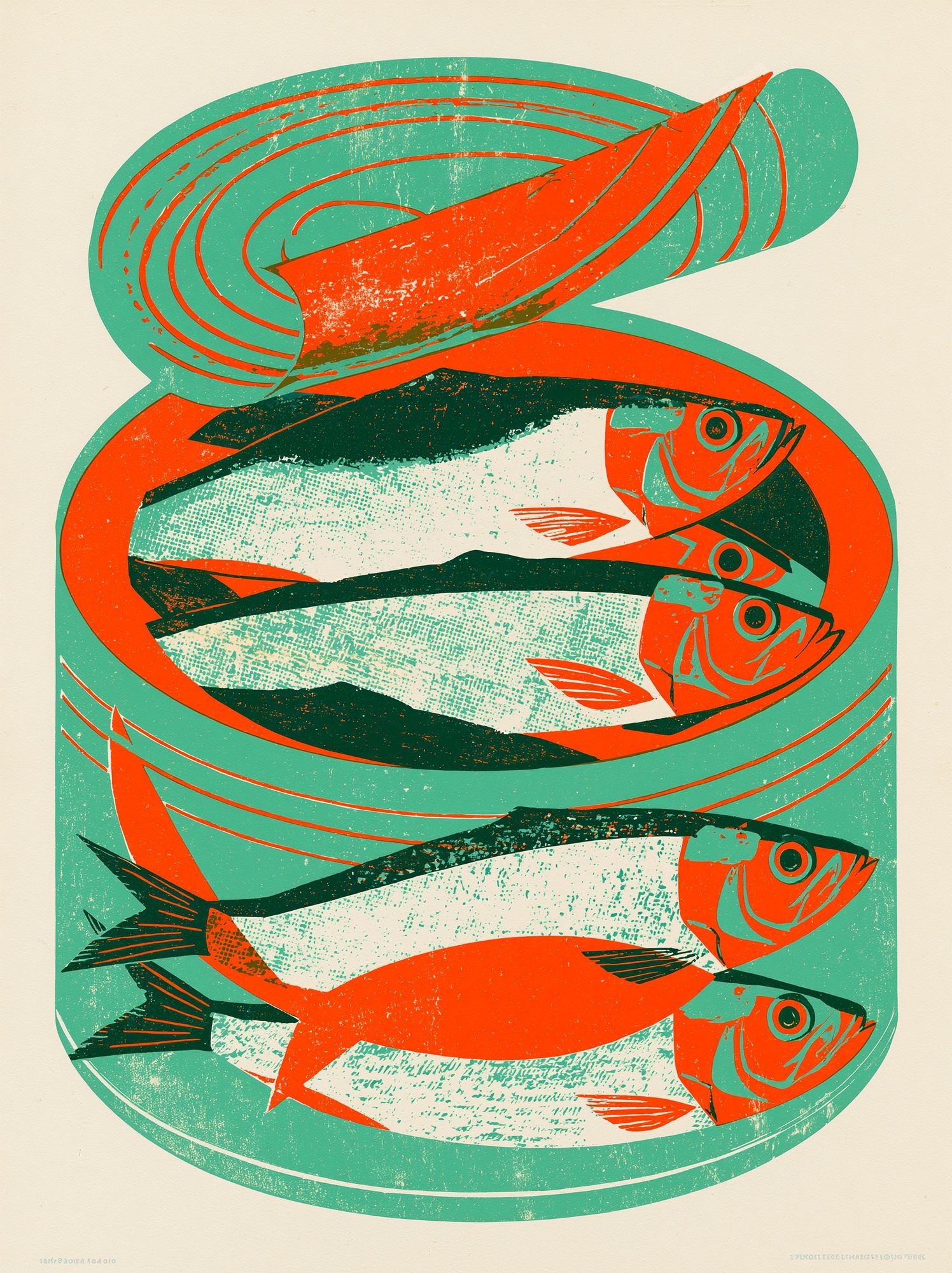 Schooling Fish Vintage Print. poster — vintage art