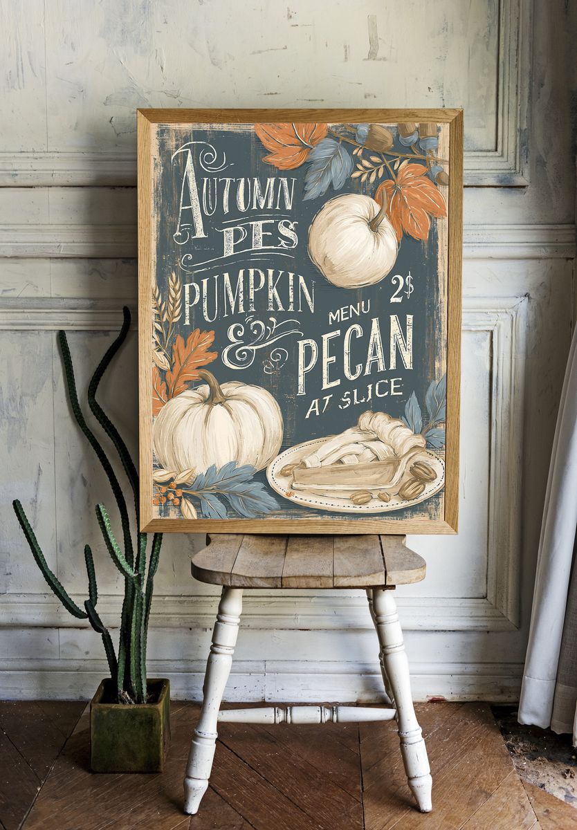 Autumn Apples and Pumpkin Vintage Poster. room preview