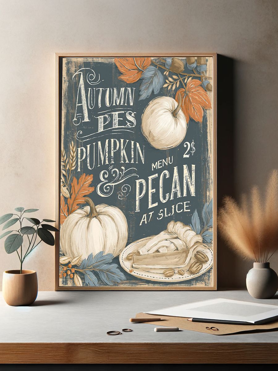Autumn Apples and Pumpkin Vintage Poster. — room view 2