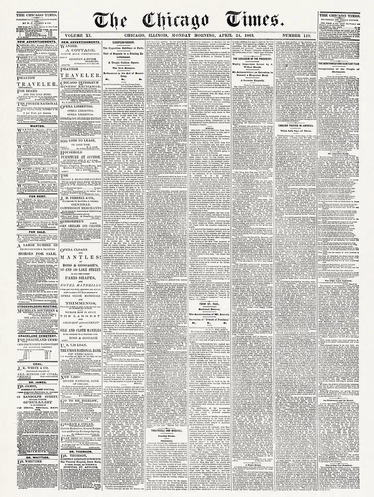 Chicago Times, newspaper. April 24. poster detail