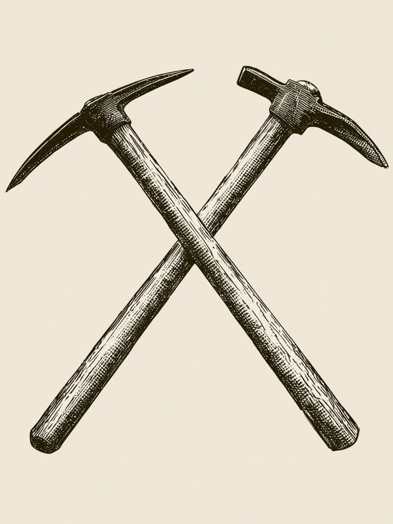 Crossed Pickaxes Vintage Print. poster detail