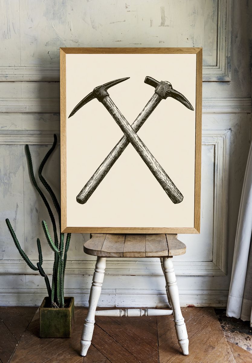 Crossed Pickaxes Vintage Print. — room view 1