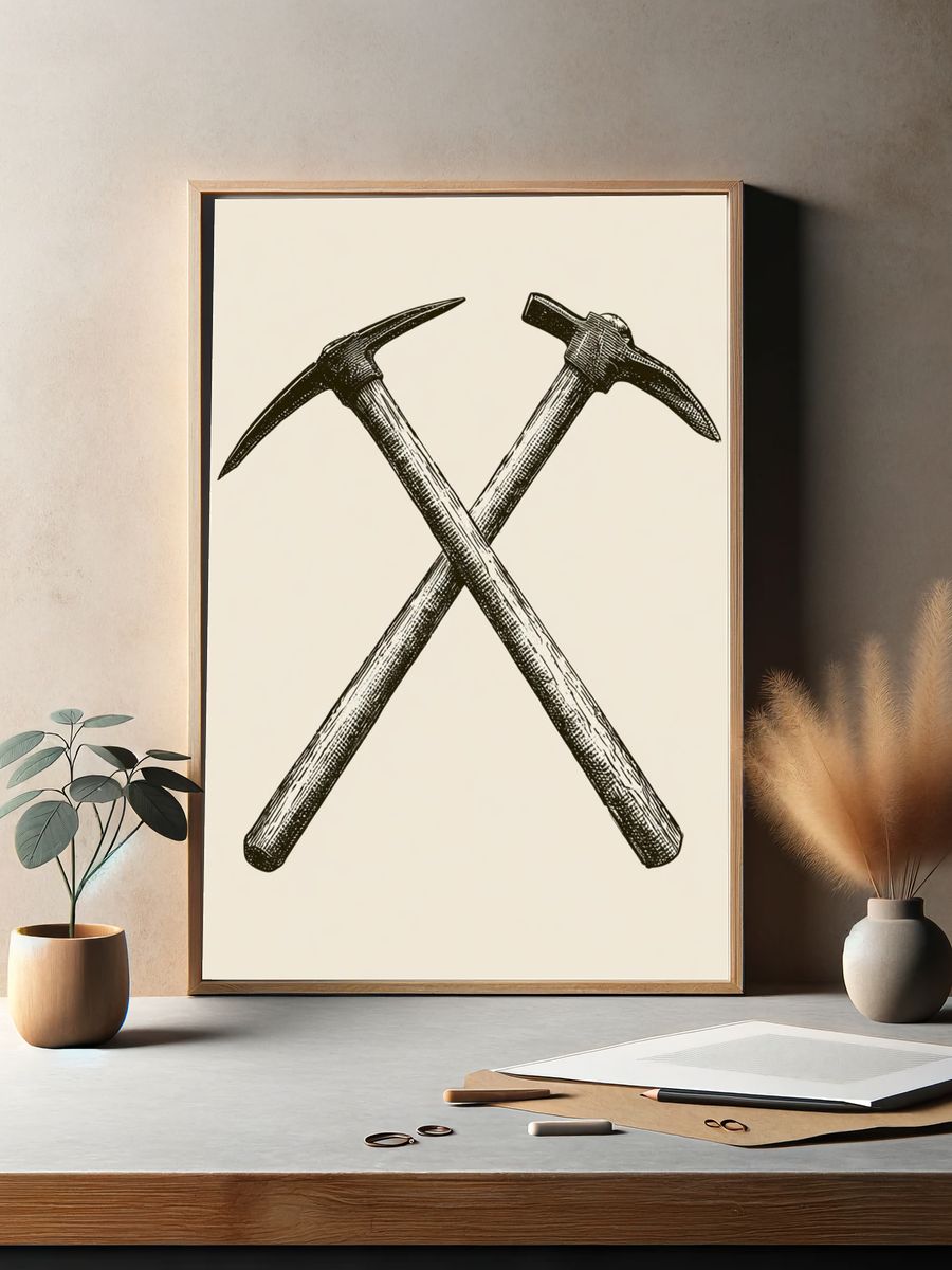 Crossed Pickaxes Vintage Print. — room view 2