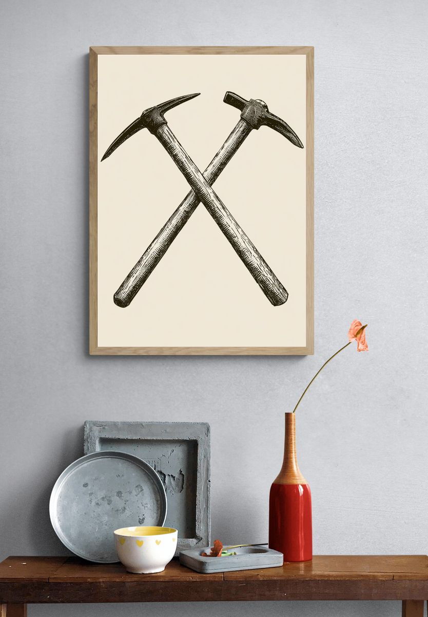 Crossed Pickaxes Vintage Print. — room view 3