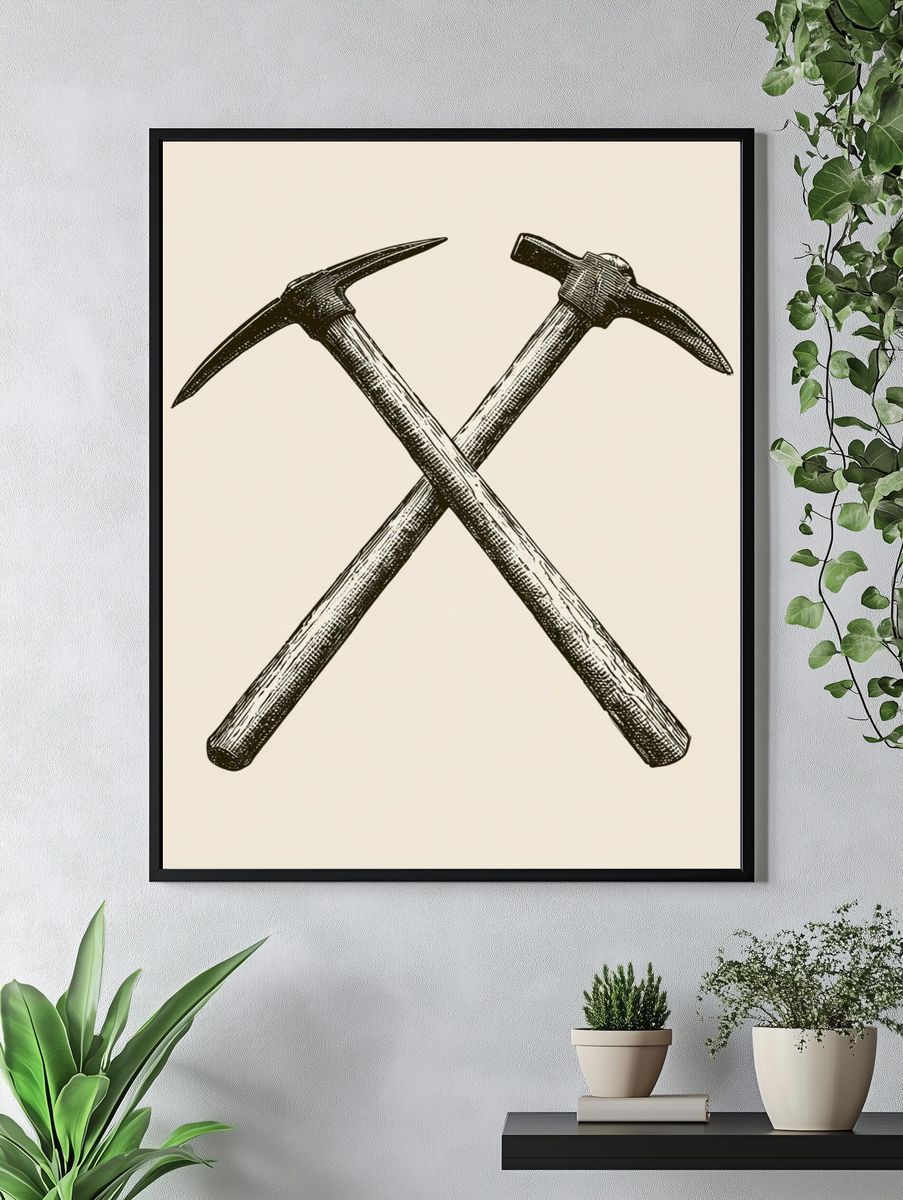 Crossed Pickaxes Vintage Print. — room view 4